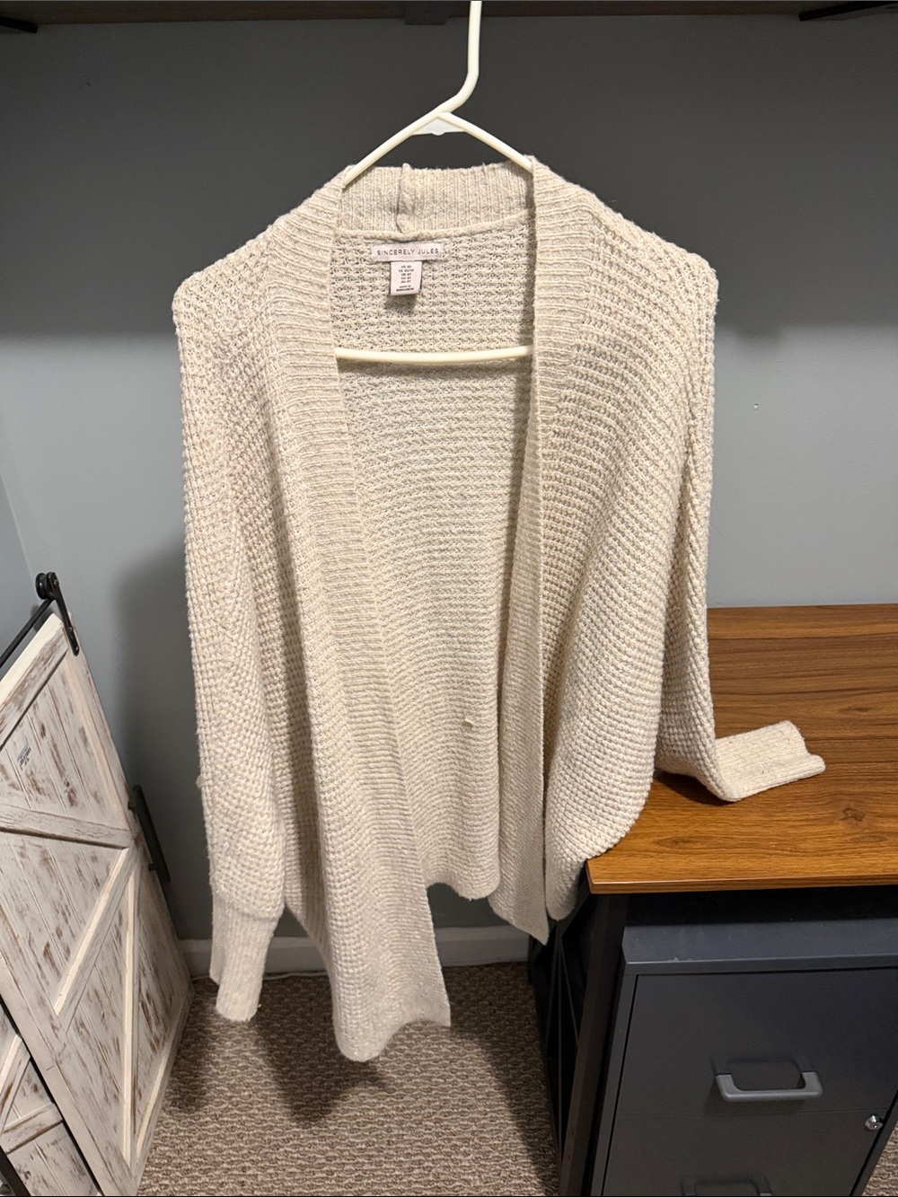 Sincerely Jules Oatmeal Cream Open-Front Knit Cardigan